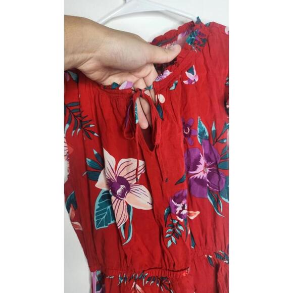 Old Navy Dress Womens Small Red Floral Short Sleeve Boho Summer Rayon Pockets - Picture 3 of 7